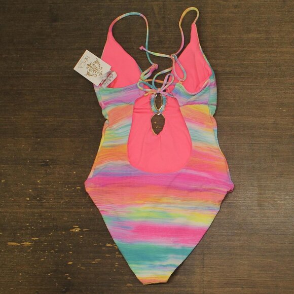 NWT Becca Keyhole Plunging Verano One Piece Swimsuit 151057 Multicolor Blue M - Picture 5 of 8